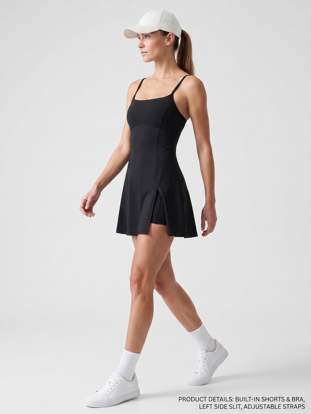 Women’s Black Athletic Tennis Dress with Built-In Shorts